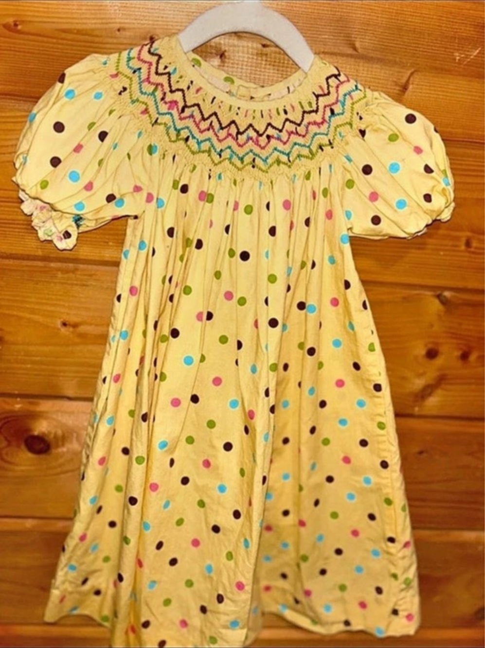 mom & me Baby Girls Polka Dot Dress Yellow & Multicolor 12M